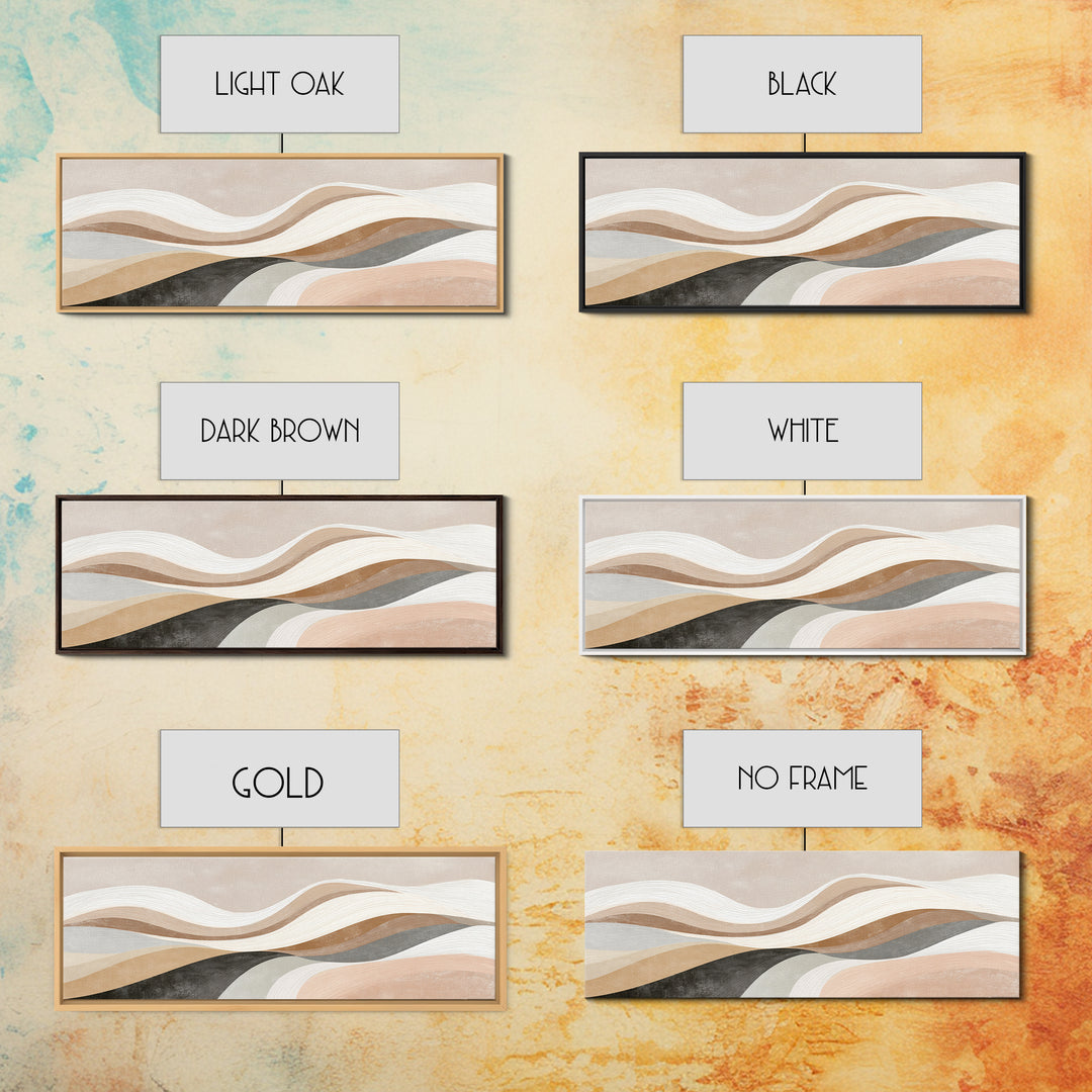 Layered Neutral Abstract Wall Art, Wavy Beige Canvas Print, Mid Century Modern Living Room Decor, Long Horizontal Art Print