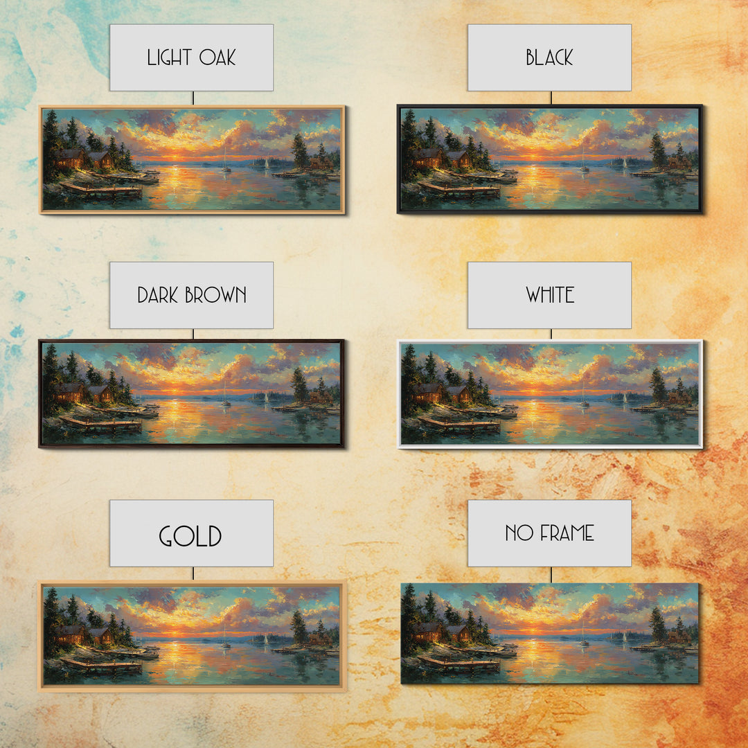 Vibrant Sunset Harbor Scene With Sailing Boats And Illuminated Dock Landscape Wall Art For Living Room And Coastal Home Decor Canvas Print