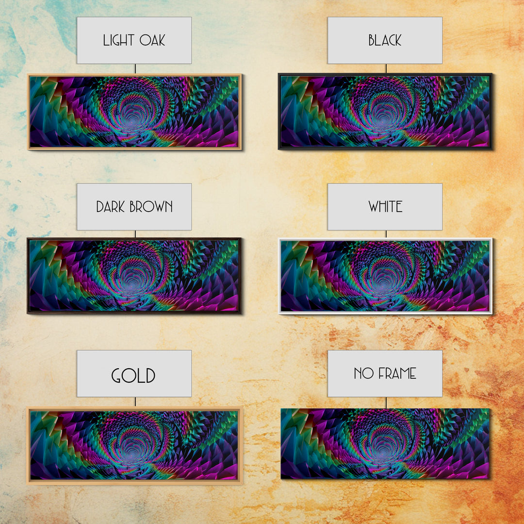 Rainbow Crystal Vortex Tunnel With Geometric Depth Canvas Print, Psychedelic Wall Art For Modern Abstract Home Decor And Office Decor