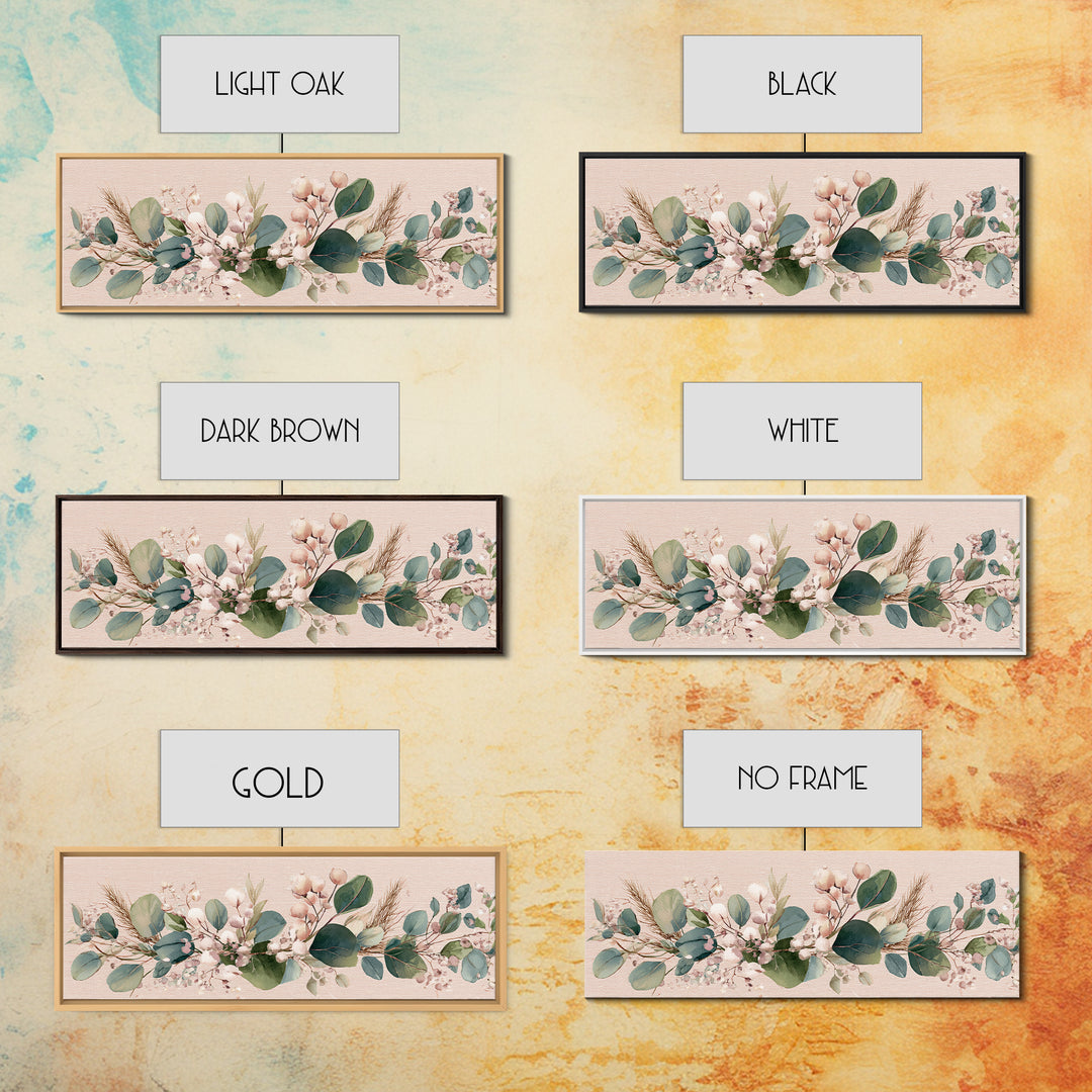Eucalyptus Cotton Floral Garland Framed Canvas Print, Sage Green Wall Art, Boho Nursery Decor, Farmhouse Home Gift For Her