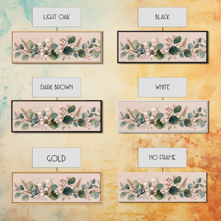 Eucalyptus Cotton Floral Garland Framed Canvas Print, Sage Green Wall Art, Boho Nursery Decor, Farmhouse Home Gift For Her