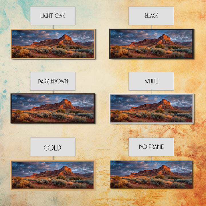 Red Rock Desert Mesa At Sunset Wall Art, Panoramic Southwestern Landscape Canvas, Rustic Home Decor, Large Living Room Print