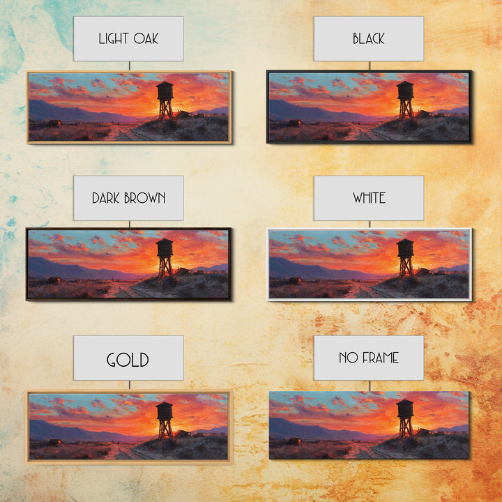 Sunset Water Tower Wall Art, Rustic Western Landscape Canvas Print, Farmhouse Country Decor, Warm Above Sofa Living Room Art Gift