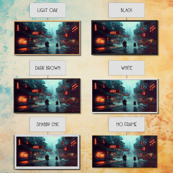 Cyberpunk City, Bladerunner Vibes Dystopian Cityscape, Wall Decor, Ready To Hang Framed Canvas Print, Oversize Wall Art