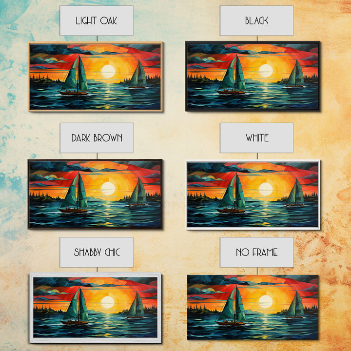 Stained Glass Style Sailboats Canvas Prints, Nautical Decor, Nautical Art, Framed Wall Art, Minimalist Decor, Modern Art