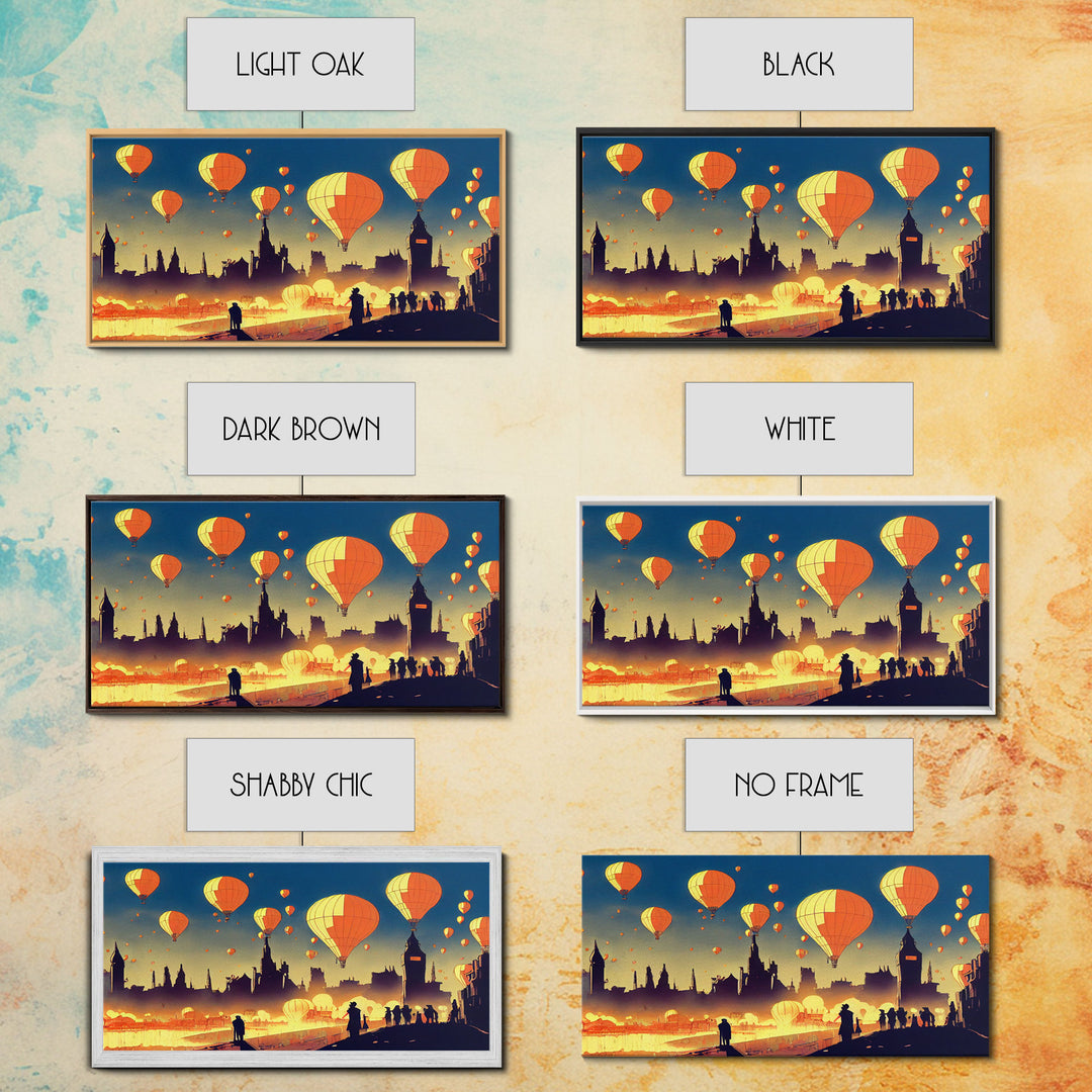 Flight of the balloons, hot air balloon armada, framed canvas print, ready to hang framed wall art