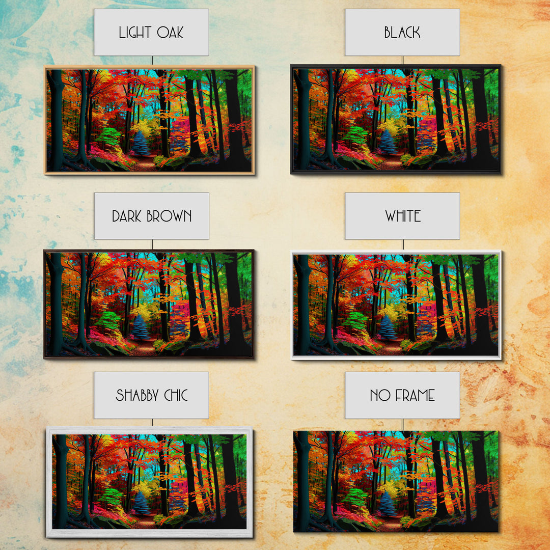 The Sacred Grove, Fantasy Art, Pop Art Forest Landscape, Framed Canvas Print, Colorful Forest Painting, Living Room Art