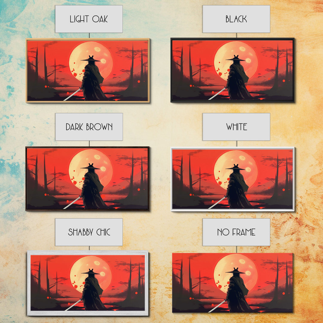 Mysterious Samurai and Blood Moon Print on Canvas, Framed Canvas Print, Modern Wall Art, Canvas Wall Set , Extra Large Wall Art, Warrior Art