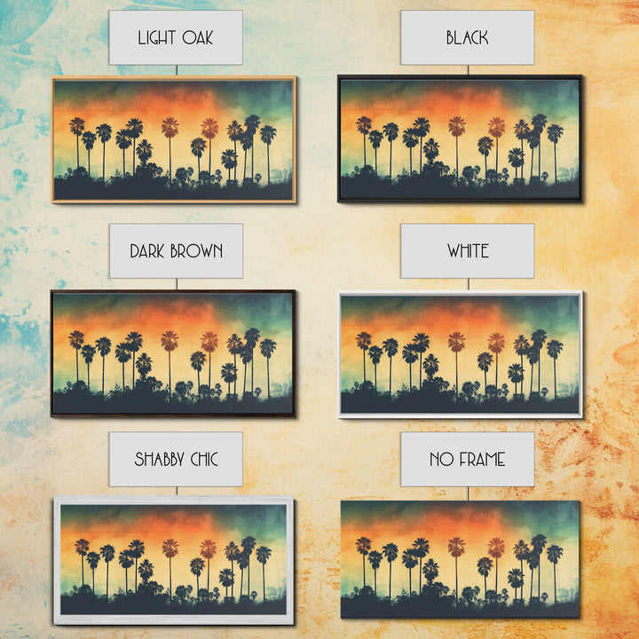 Palm Trees Wall Decor, Tropical Wall Art, Sunset Abstract Art, Panoramic Wall Decor, Canvas Print, Wall Art, Framed Canvas Art