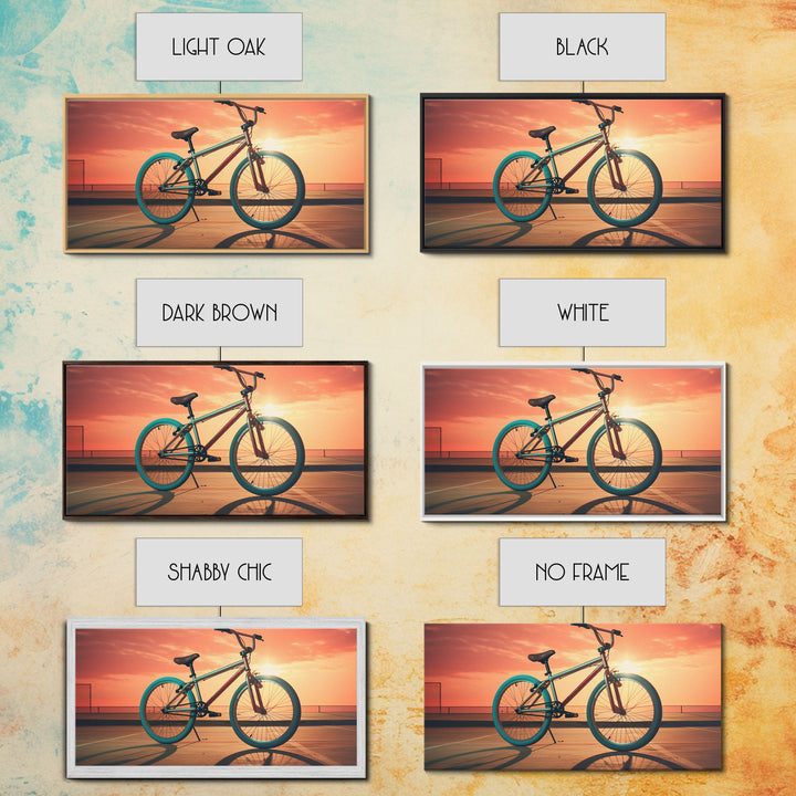 Vaporwave BMX Bike, Framed Canvas Print, Retro Wall Art, Sunset Photography, Bicycle Decor, Bike Rider Gift, Guy Gift