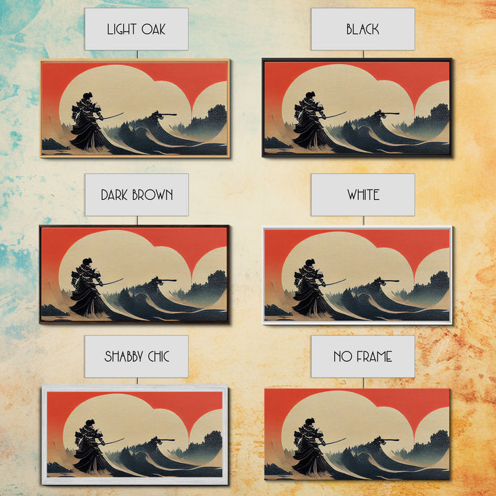 Japanese Samurai Fighting A Tidal Wave, ready to hang canvas print wall art, framed canvas wall art, mancave decor