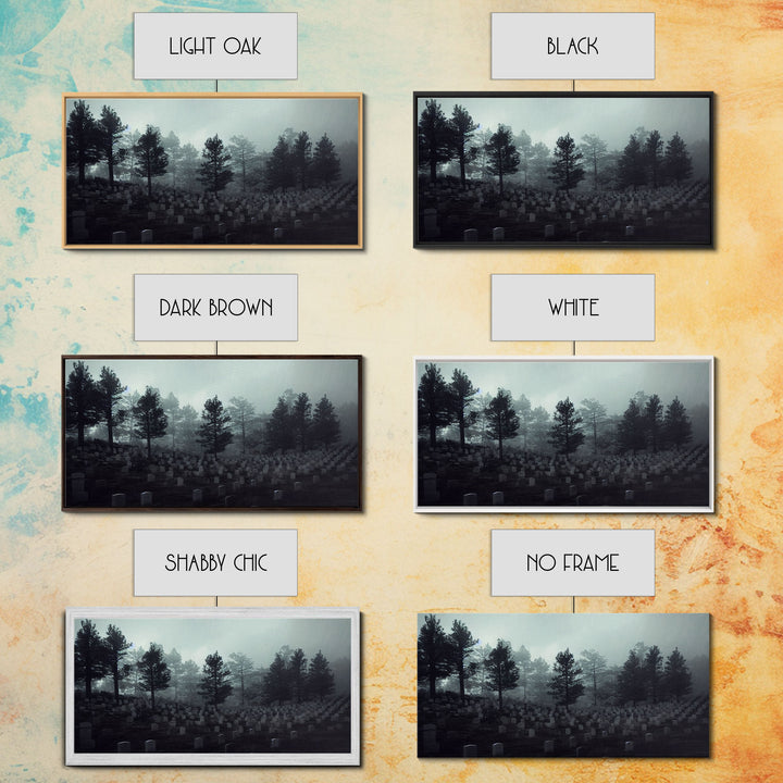 Creepy Haunted Cemetery, Spooky Halloween Art, Graveyard, ready to hang canvas print wall art, Black And White Art, Halloween Decor