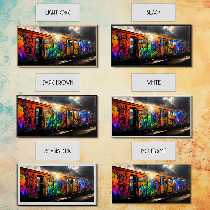 Box car graffiti art, wall decor, train box car, ready to hang canvas print wall art, rainbow train wall art