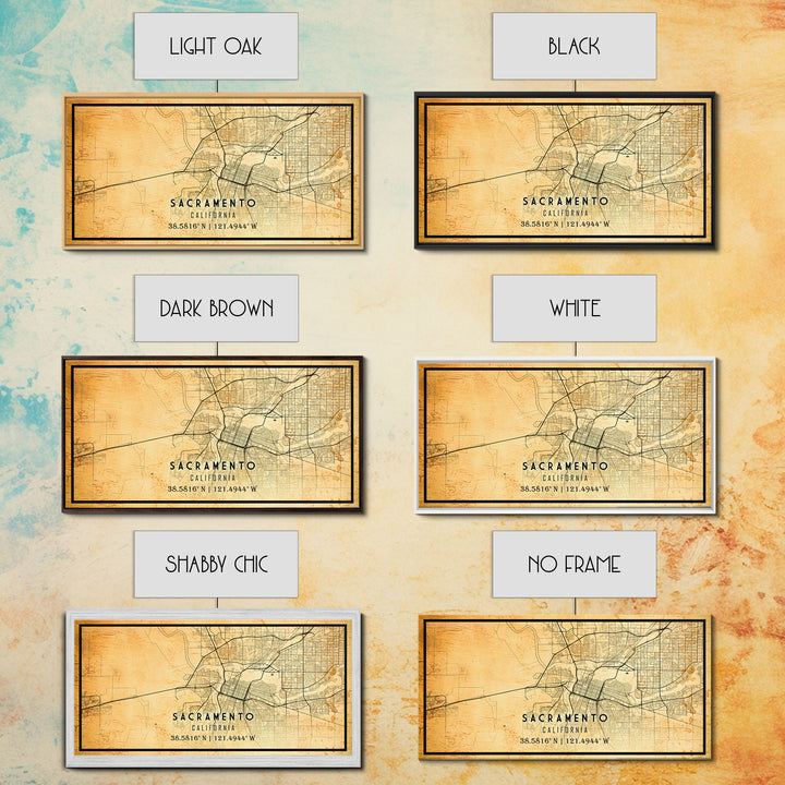 Vintage Sacramento map print poster or framed canvas | Sacramento city map print poster canvas | Sacramento, California print poster canvas