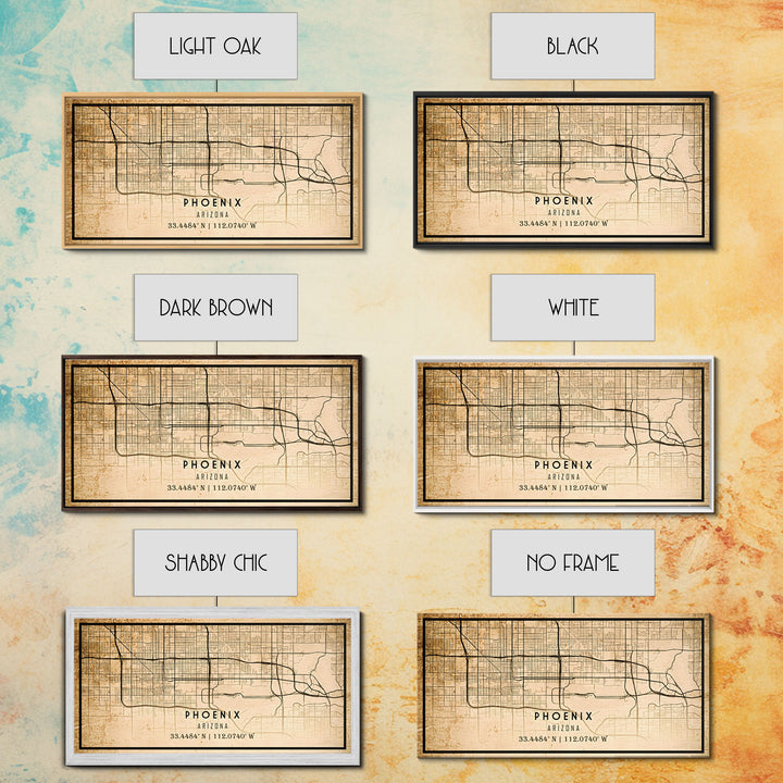 Phoenix Arizona Street Map, Framed Canvas Art, Arizona United States Road Map Wall Art, Office Wall Art, Wall Decor for Office