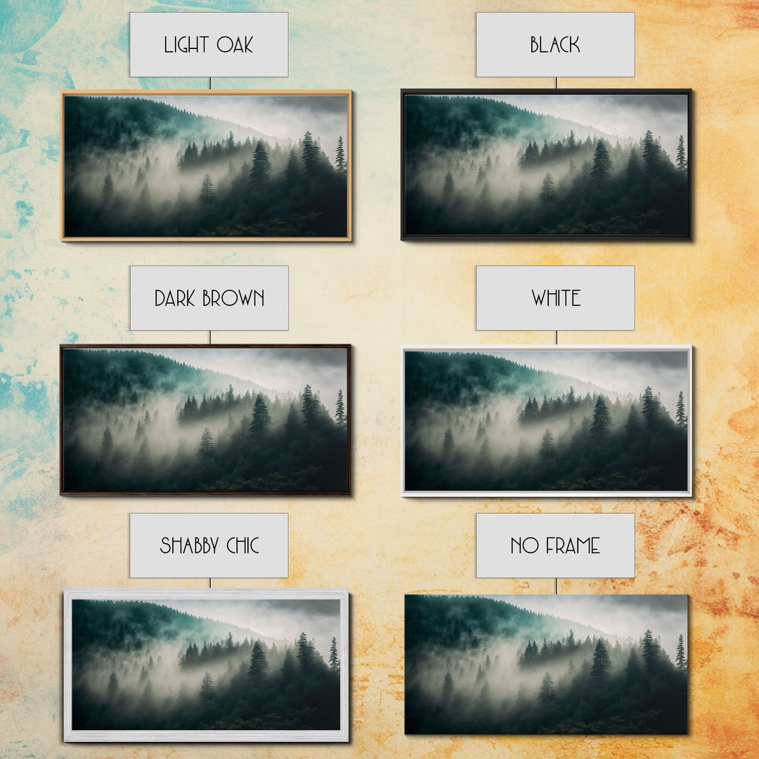 Foggy Forest wall art, relaxing art, zen art, framed canvas print, foggy landscape, trendy decor