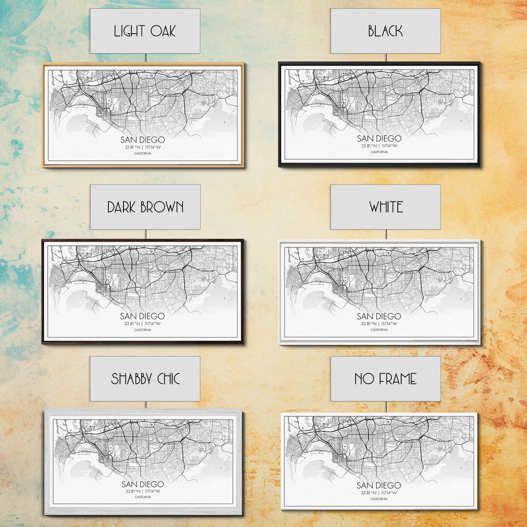 San Diego City Map, California Art, Map Print, Modern Wall Art, Wall Art, Canvas Art, Home Décor Prints, Friendship Gift, Horizontal Art