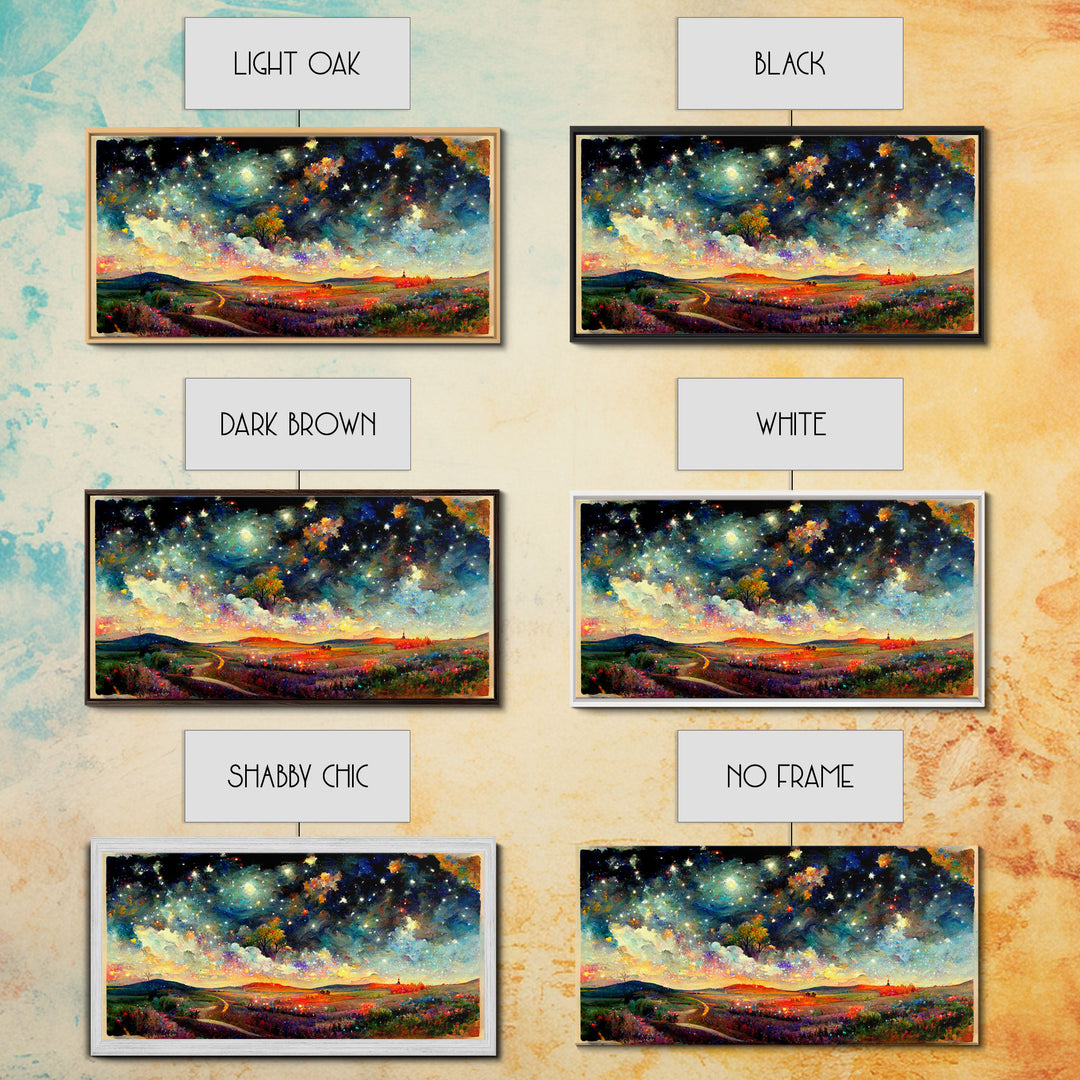 Night Starry Sky Landscape On Canvas Print Colorful Night Sky Painting Nature Painting Living Room Wall Art Spiritual Starry Painting