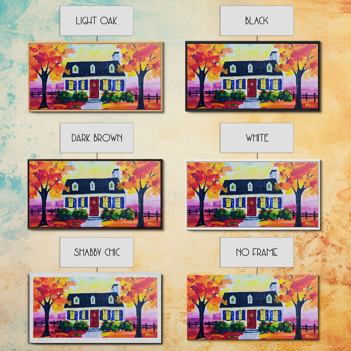 Cozy Cottage in Autumn, Framed Canvas Print, Ideal for Living Room Art, Rustic Home Decor, Charming Bedroom Wall Art