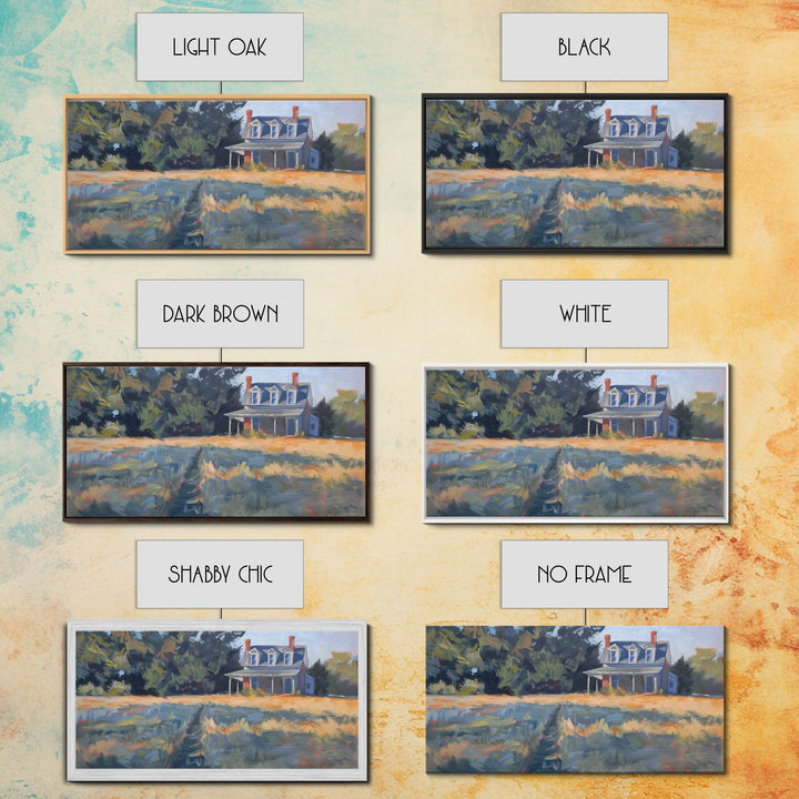 Serene Farmhouse at Dusk, Framed Canvas Print, Great for Living Room Art, Country Home Decor, Relaxing Bedroom Wall Art