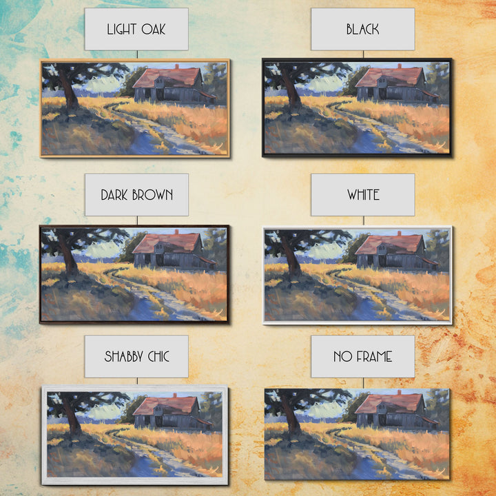 Quaint House on Country Road, Framed Canvas Print, Perfect for Living Room Art, Rustic Home Decor, Serene Bedroom Wall Art