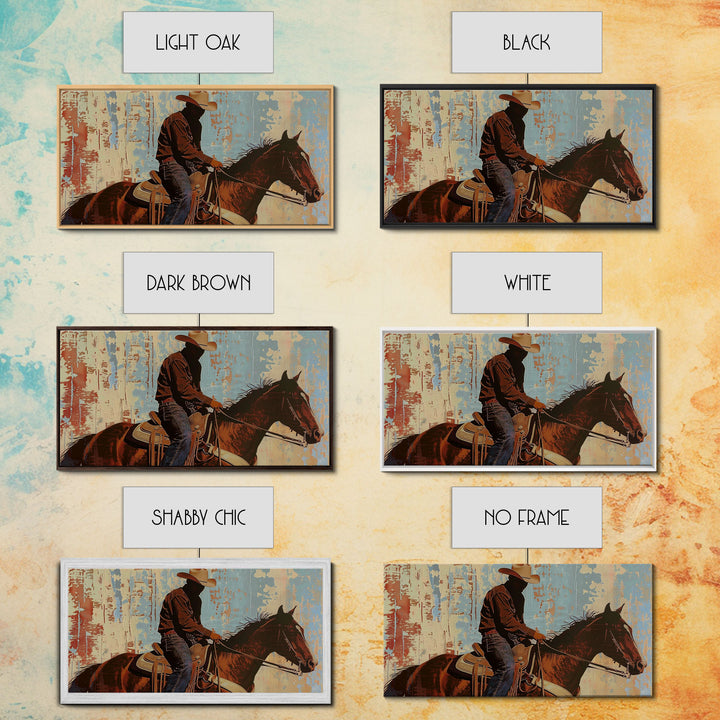 Cowboy Riding Horse in Abstract Style, Perfect Bedroom Art, Framed Canvas Print, Rustic Living Room Decor, Modern Home Decoration