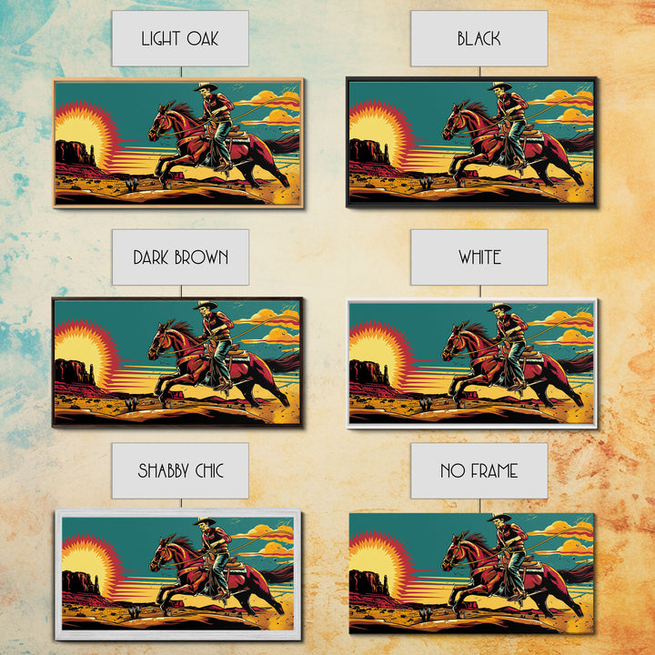 Cowboy Riding Through Desert, Southwestern Landscape Art, Framed Canvas Print, Boho Decor, Desert Art, Rustic Wall Art