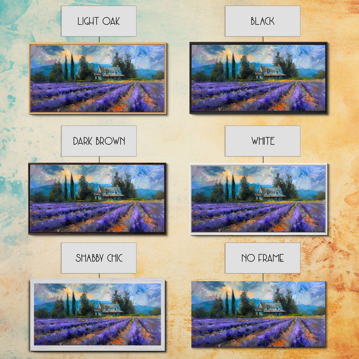 Lavender Field with Cottage, Impressionist Style, Framed Canvas Print, Farmhouse Decor, Cottagecore Art, Pastel Wall Art