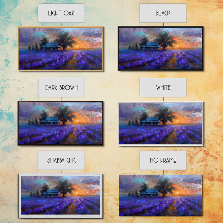 Lavender Field at Dusk, Moody Landscape Art, Framed Canvas Print, Boho Decor, Lavender Art, Rustic Bedroom Decor