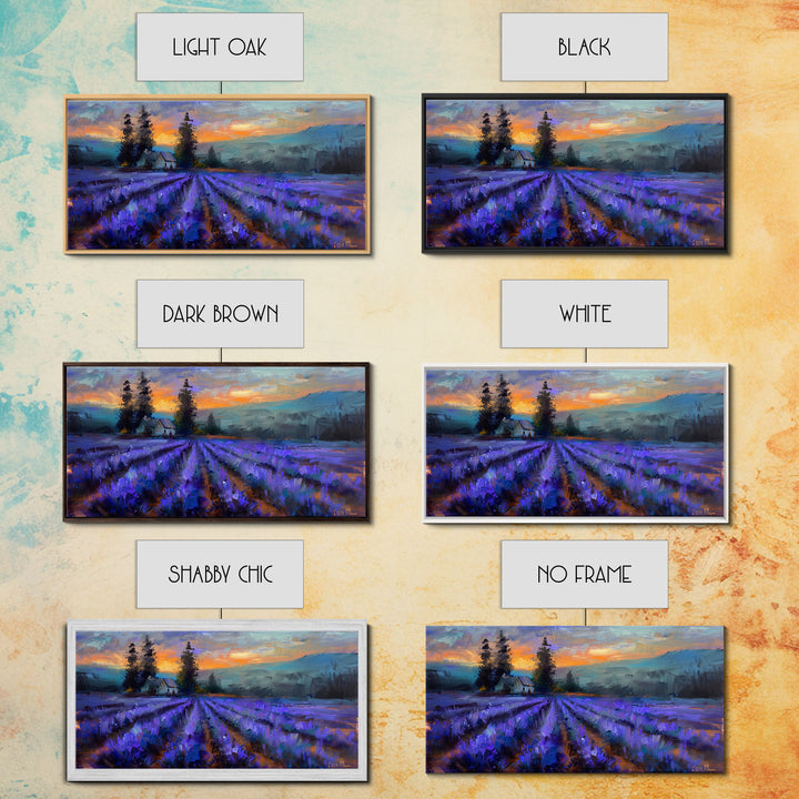 Lavender Field with Cottage, Warm Sunset Colors, Framed Canvas Print, Rustic Decor, Country Wall Art, Farmhouse Vibes