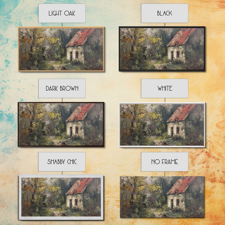 Rustic Cottage in Autumn Forest, Framed Canvas Print, Farmhouse Style, Living Room Art, Bedroom Decor, Nature Wall Art