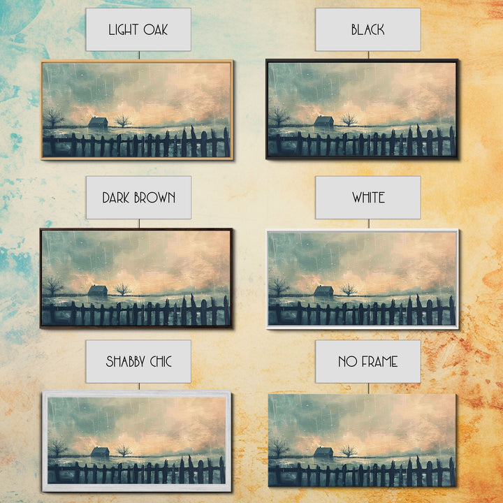 Winter Farmhouse in Snowy Landscape, Framed Canvas Print, Minimalist Wall Art, Living Room Art, Bedroom Decor, Winter Scene