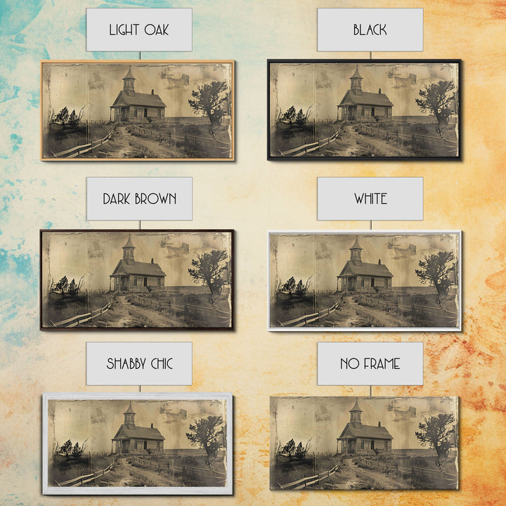 Old Country Church with Fenced Path, Framed Canvas Print for Living Room Decor, Perfect Bedroom Wall Art, Vintage Western Scene