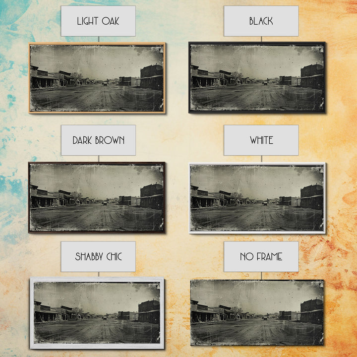 Deserted Old West Town Street, Sepia Framed Canvas Print Farmhouse Living Room Wall Art, Vintage Home Decor, Rustic Art Piece