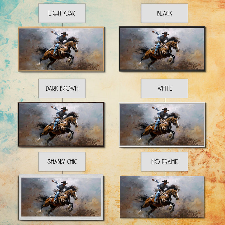 Colorful Rodeo Rider in Action on Framed Canvas Print, Perfect for Rustic Living Room Art, Western Bedroom Decor, Cowboy Wall Art