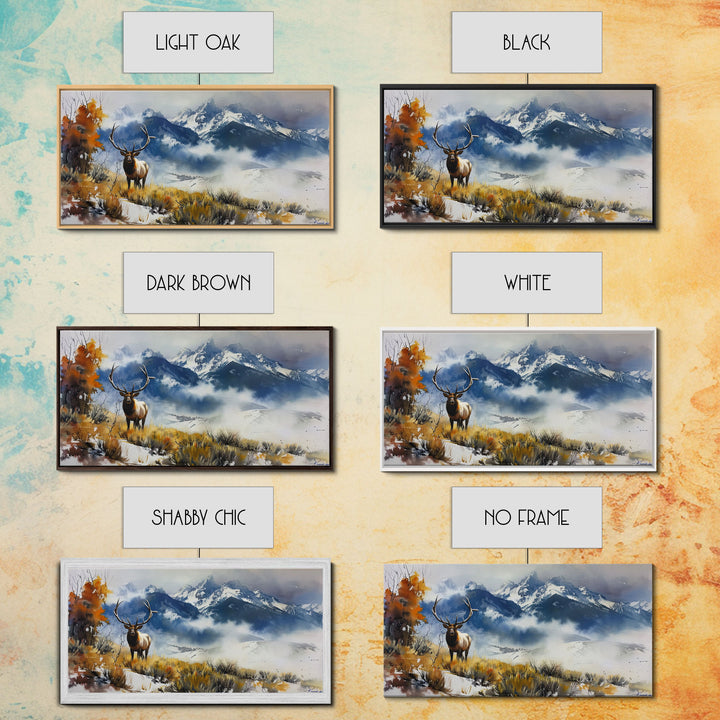 Majestic Elk in Mountain Landscape with Fall Foliage, Stunning Framed Canvas Print, Living Room Art, Rustic Bedroom Decor, Wall Art