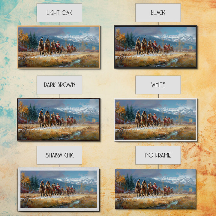 Tribal Warriors Journeying Through Snowy Landscape, Perfect Wall Art, Framed Canvas Print for Living Room or Bedroom Decor, Historical Art