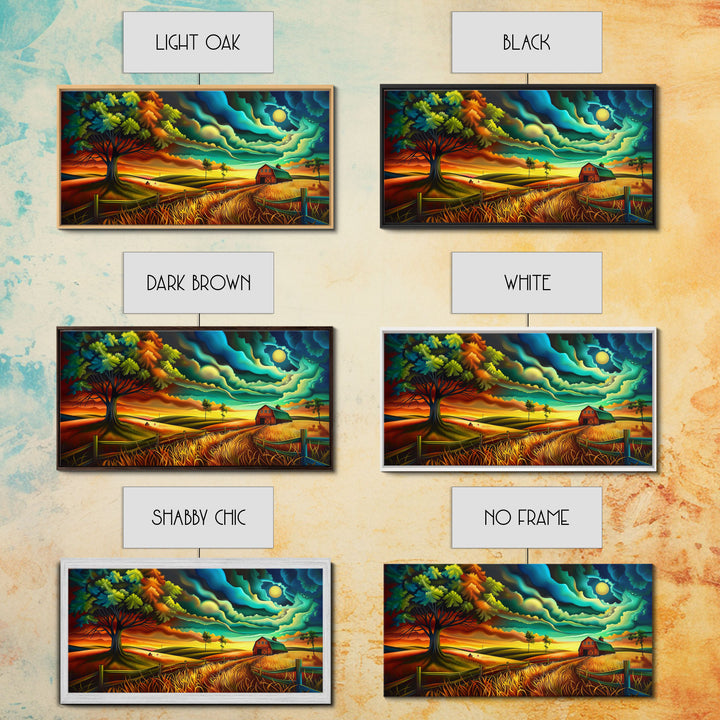 Vivid Abstract Farm Landscape with Dramatic Sky, Perfect Wall Art, Framed Canvas Print for Living Room or Bedroom Decor, Colorful Nature Art