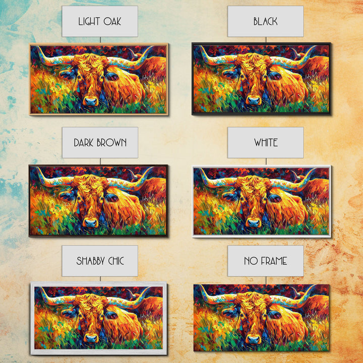 Herd of Cattle in Bright Colors, Ideal for Living Room Art, Framed Canvas Print, Bedroom Decor, Home Decoration, Contemporary Farmhouse Art