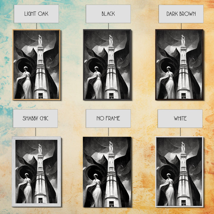 Vintage Style Art Deco Statue Study, Framed Canvas Print, Retro Style Wall Art, 1920s - 1930s style Art