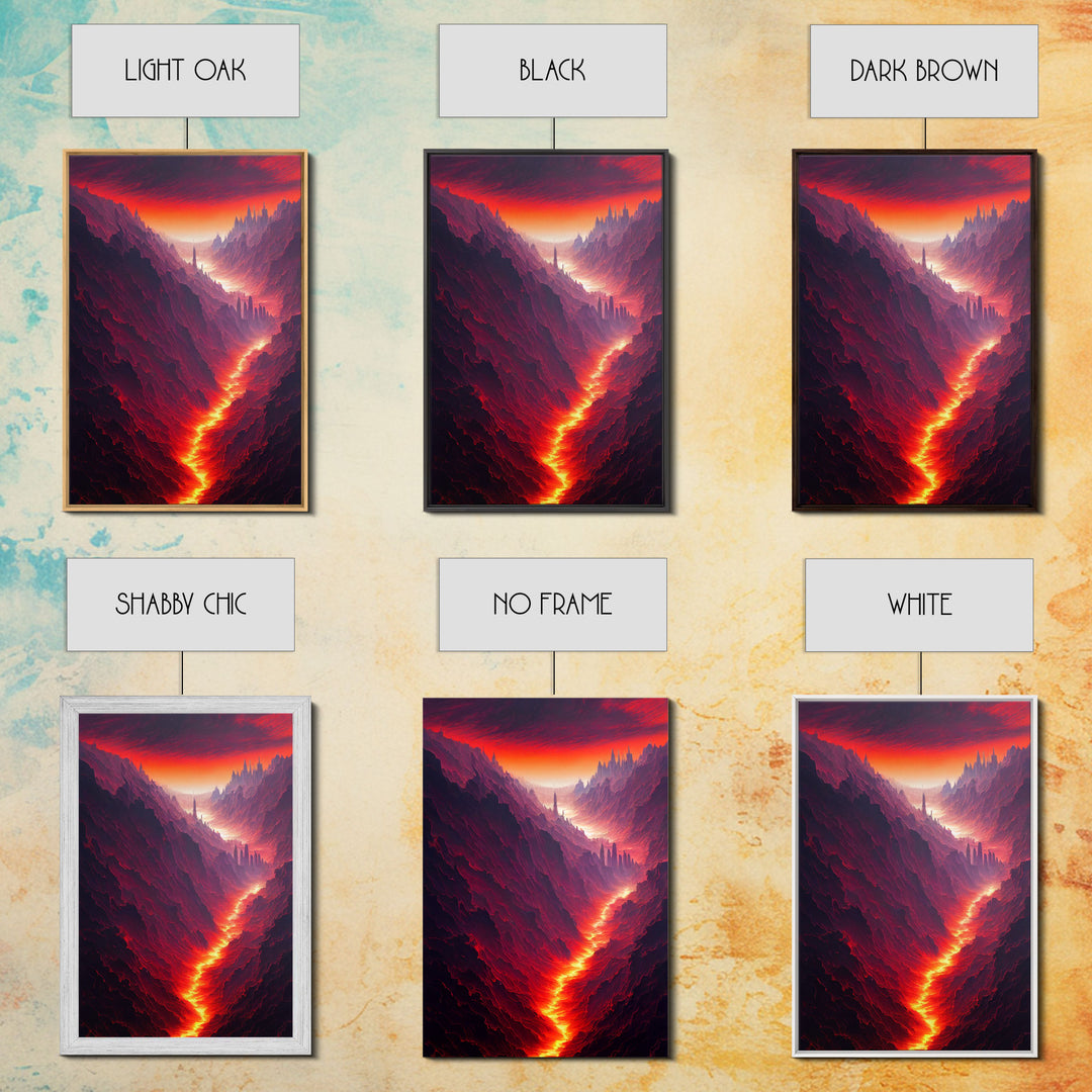 Lava Flow, Depths of Hades Art, Framed Canvas Print, Ready To Hang Framed Wall Art, Living Room Wall Hanging