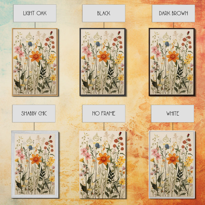 Boho Framed Canvas Wall Art Set, 3 Piece Art, Watercolor Wildflowers Floral / Botanical Print, Minimalist Wall Art, Boho Decor, Colorful Art