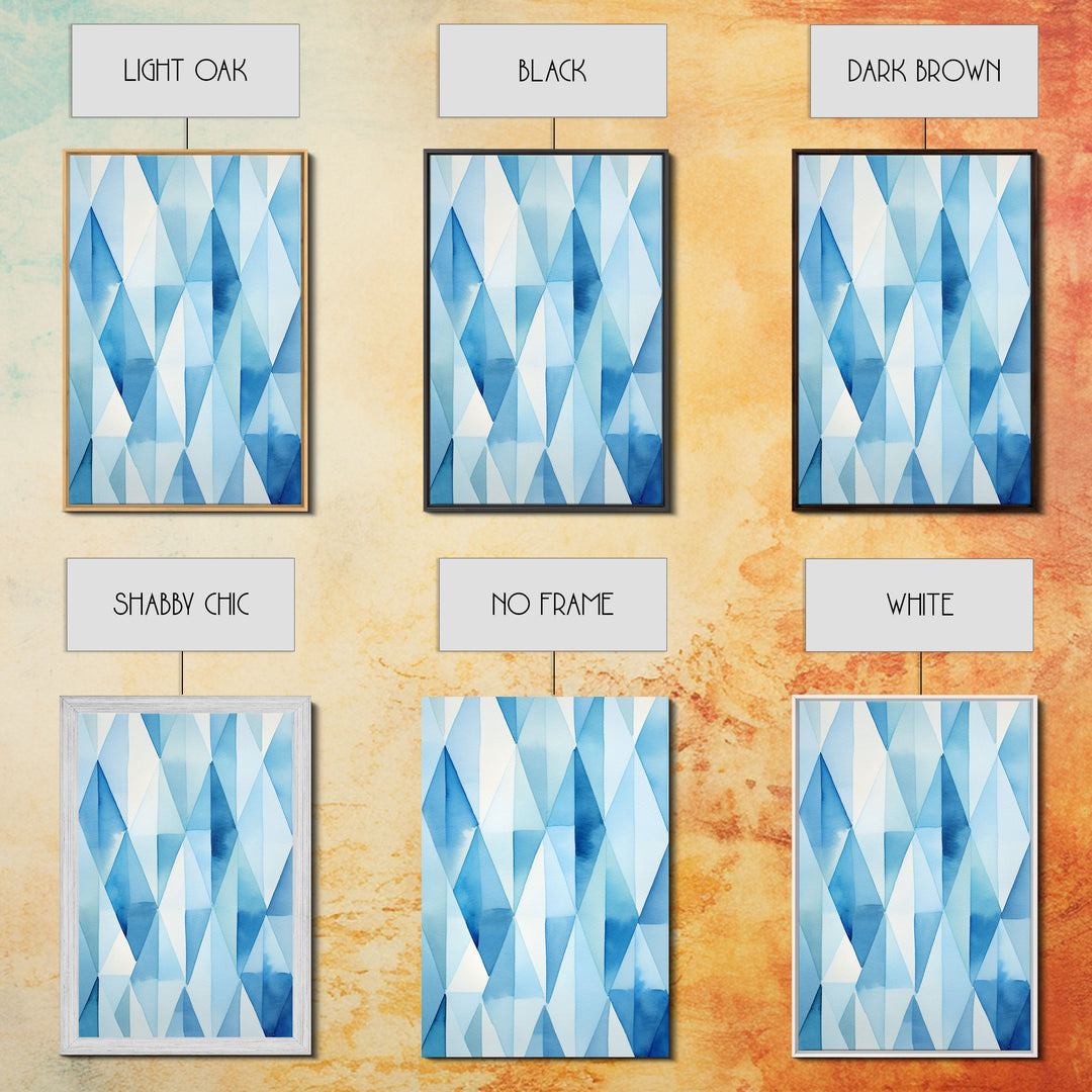 Watercolor Blue Geometric Pastel Diamond Art, Framed Canvas Print, Minimalist / Abstract Midcentury Modern Art, MCM Art, Living Room Decor