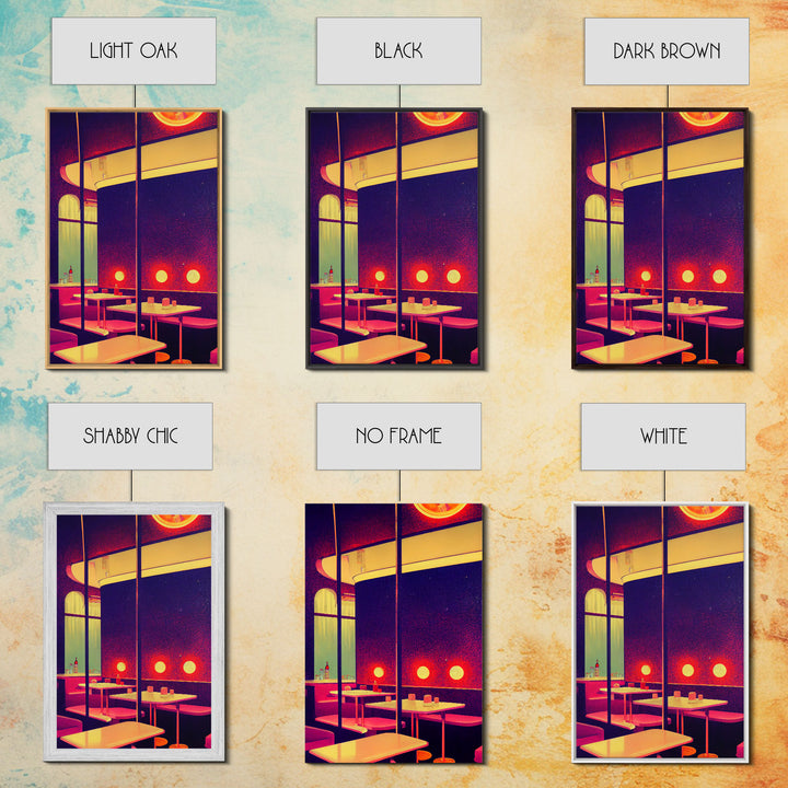 Retro 50s style diner art, vintage style, outrun style art, Framed Canvas Print, Ready To Hang Framed Wall Art, Living Room Wall Hanging