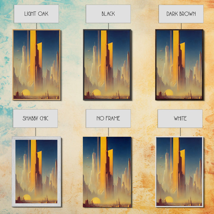 Huge Cyberpunk Desert Metropolis, Video game concept art, Framed Canvas Print, Ready To Hang Framed Wall Art, Living Room Decor