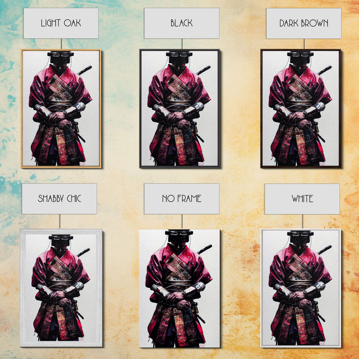 Portrait of a Cyberpunk Samurai with Cybernetic augments, Framed Canvas Print, Ready To Hang Framed Wall Art