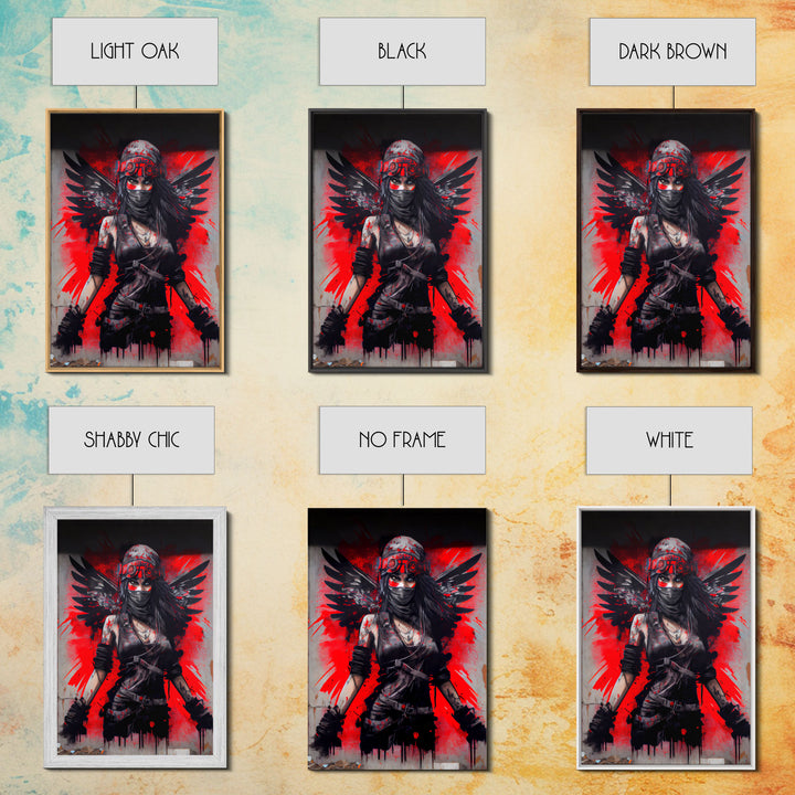 Graffiti angel art, framed canvas print, urban art