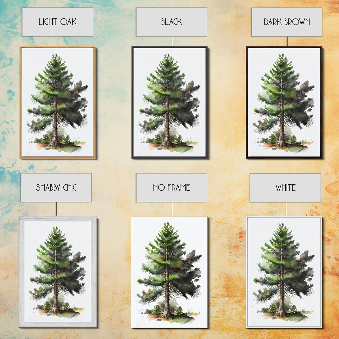 Pine Tree Watercolor Wall Art Canvas Print - Vibrant Colorful Nature Scene Artwork