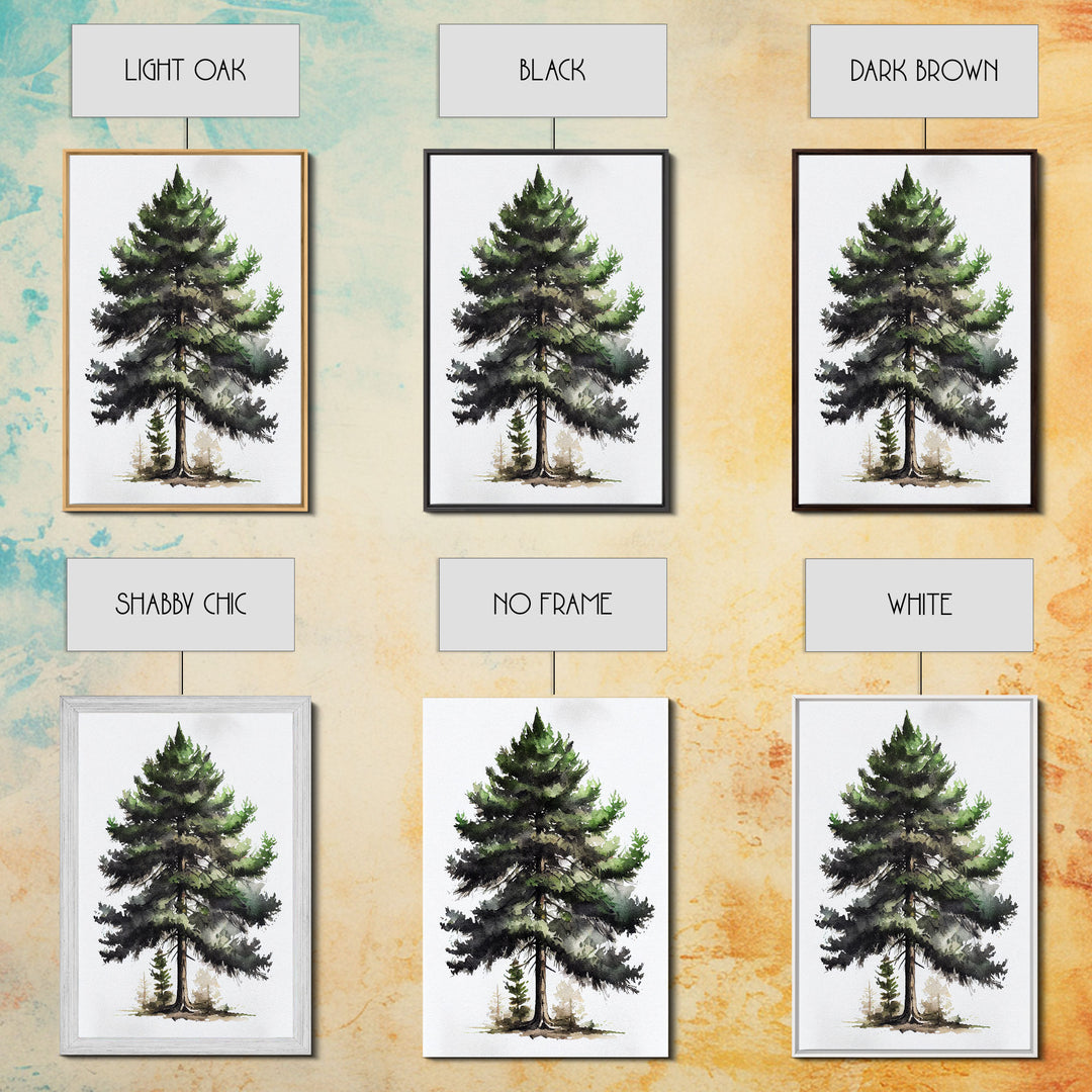 Pine Tree Watercolor Wall Art Canvas Print - Vibrant Colorful Nature Scene Artwork, lakehouse art