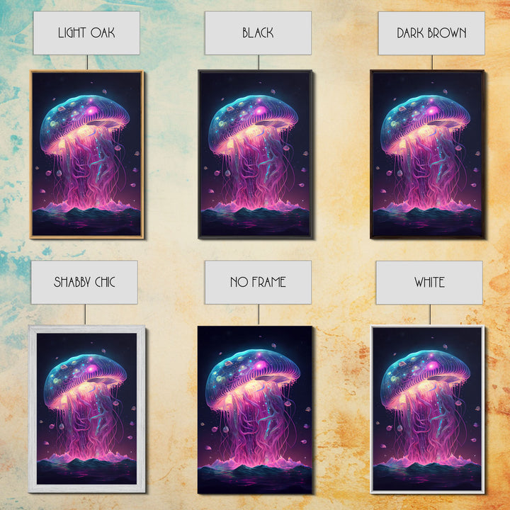 The Cosmic Jellyfish, Under The Sea Galaxy Art Mashup, Framed Canvas Print